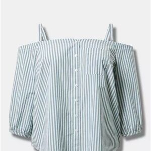 Torrid Blue and White Striped Off-Shoulder Blouse